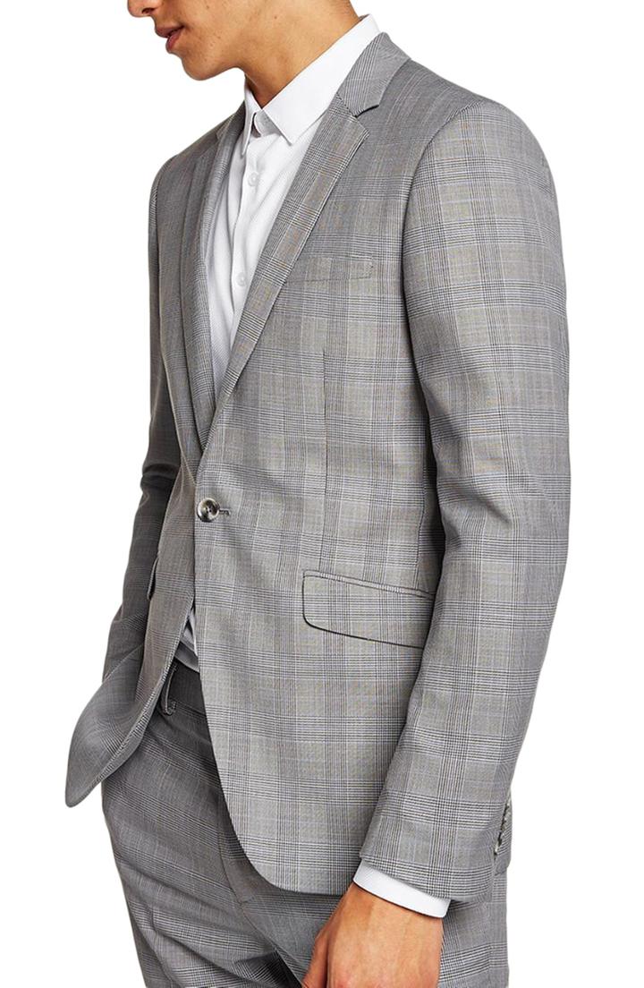 Men's Topman Skinny Fit Check Suit Jacket R - Grey