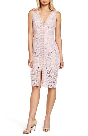 Women's Bardot Morgan Front Slit Lace Sheath Dress - Pink