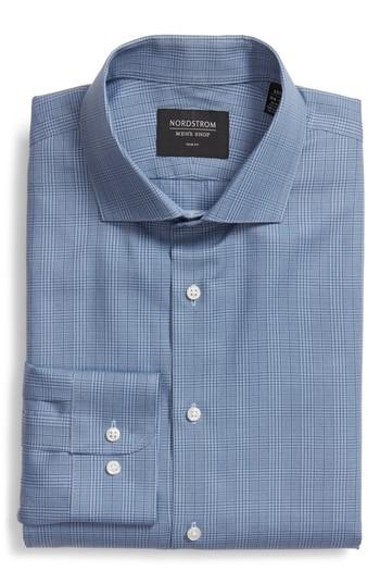Men's Nordstrom Men's Shop Trim Fit Plaid Dress Shirt 34/35 - Blue