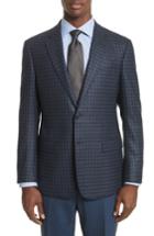 Men's Armani Collezioni G-line Trim Fit Check Silk & Wool Sport Coat R Eu - Blue