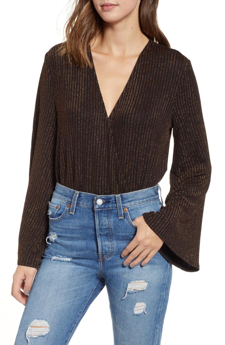 Women's Somedays Lovin Love Love Metallic Ribbed Bodysuit - Black