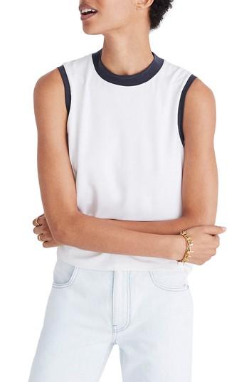 Women's Madewell Sandwashed Ringer Mock Neck Tank, Size - White