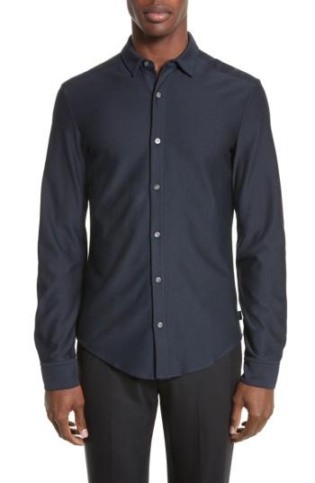 Men's Armani Collezioni Trim Fit Textured Sport Shirt - Blue
