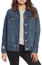 Women's Bp. Faux Fur Collar Denim Jacket, Size - Blue