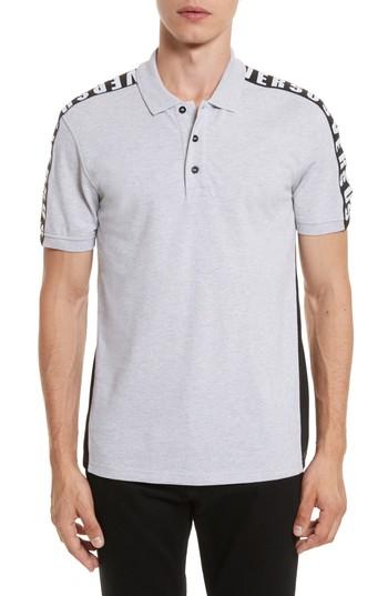 Men's Versus By Versace Shoulder Tape Pique Polo - Black