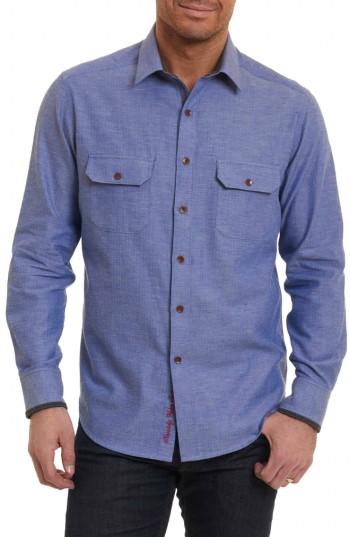 Men's Robert Graham Upstate Classic Fit Herringbone Sport Shirt X-large - Blue