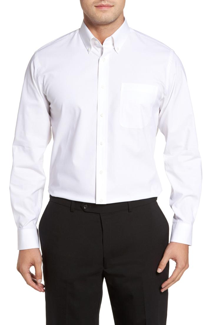 Men's Nordstrom Men's Shop Tech-smart Traditional Fit Stretch Pinpoint Dress Shirt - 34/35 - White