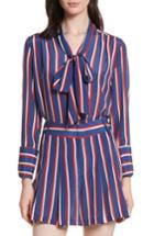 Women's Alice + Olivia Arie Tie-neck Stripe Silk Blouse - Blue