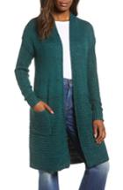 Women's Caslon Mixed Stitch Long Cardigan - Green