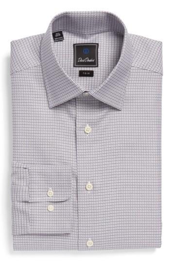 Men's David Donahue Trim Fit Check Dress Shirt .5 - 32/33 - Grey