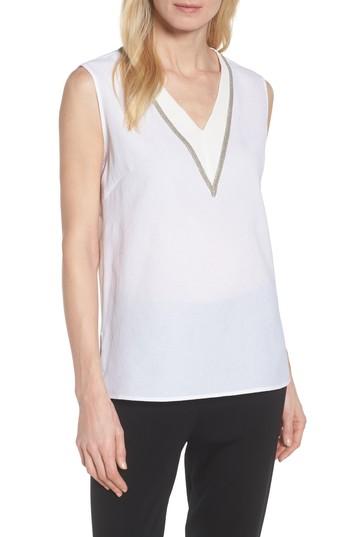 Women's Ming Wang V-neck Accent Tank - White