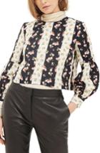 Women's Topshop Block Floral Stripe Top Us (fits Like 0-2) - Black