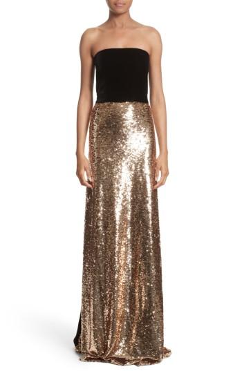 Women's Monique Lhuillier Strapless Velvet & Sequin Gown