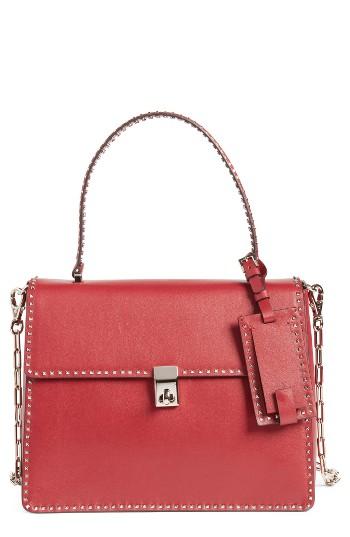 Valentino Garavani Rockstud Calfskin Leather Single Handle Shoulder Bag - Burgundy