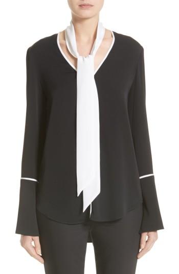 Women's St. John Collection Stretch Silk Double Georgette Blouse With Removable Scarf