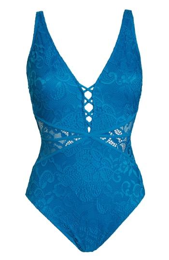 Women's Profile By Gottex Shalimar D-cup Lace V-neck One-piece Swimsuit D - Blue/green