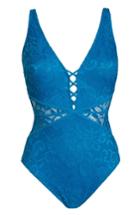 Women's Profile By Gottex Shalimar D-cup Lace V-neck One-piece Swimsuit D - Blue/green
