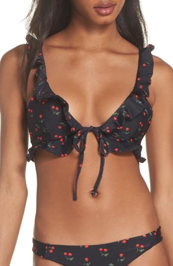 Women's For Love & Lemons Mon Cheri Ruffle Bikini Top - Black