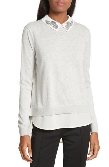 Women's Ted Baker London Miriah Embellished Layer Look Sweater - Grey