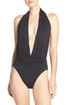 Women's Vince Camuto Halter Plunge One-piece Swimsuit - Black