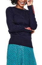 Women's Boden Tilda Button Cuff Detail Cotton Blend Sweater - Blue