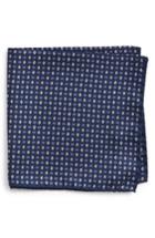 Men's Eton Geometric Grid Silk Pocket Square, Size - Blue