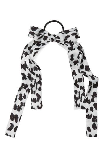 Cara Animal Print Satin Bow Ponytail Holder, Size - Black