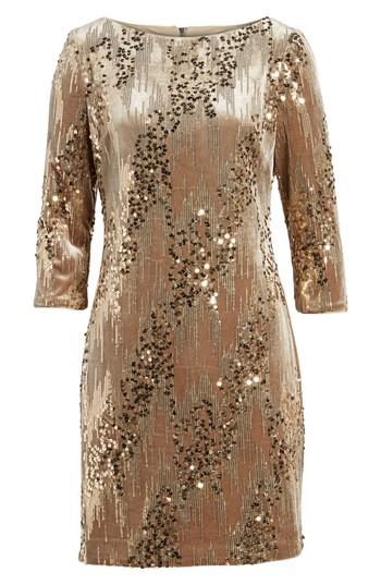 Women's Eliza J Sequin & Velvet Sheath Dress - Brown