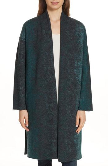 Women's Eileen Fisher Wool Blend Kimono Coat, Size /x-small - Green