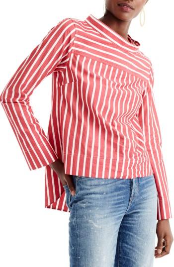 Women's J.crew Funnel Neck Stripe Shirt - Blue