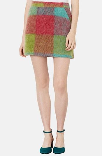 Topshop Plaid Wool Miniskirt Red Multi