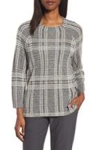 Women's Eileen Fisher Plaid Tencel & Wool Boxy Sweater, Size - Grey