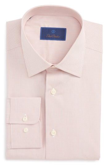 Men's David Donahue Regular Fit Check Dress Shirt .5 32/33 - Orange