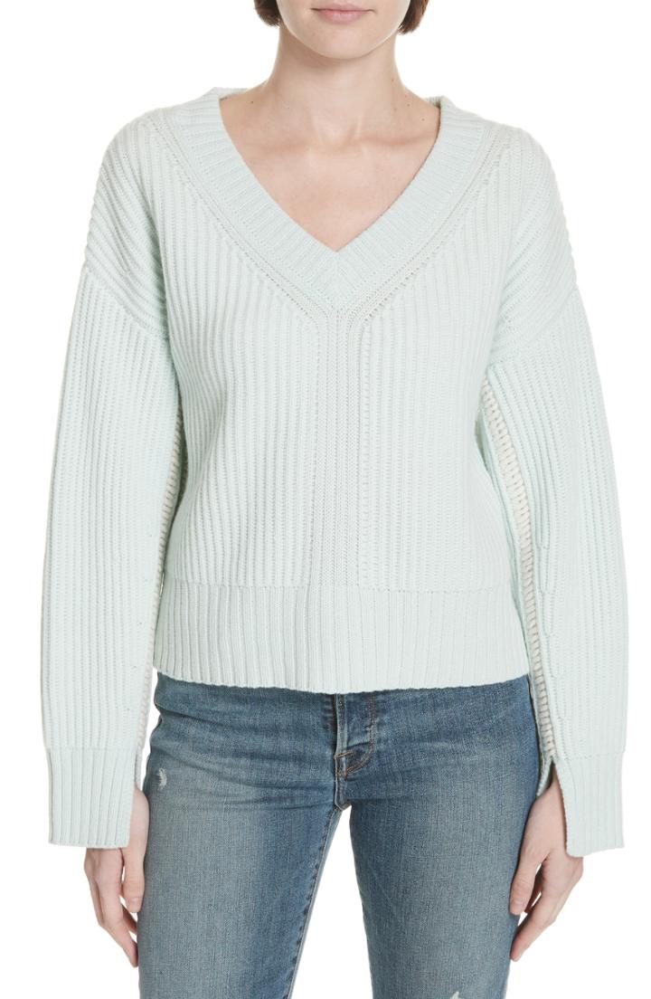 Women's Lewit Stitch Detail Ribbed Cashmere Sweater - Green