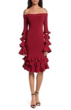 Women's Jonathan Simkhai Slashed Knit Ruffle Off The Shoulder Dress - Red