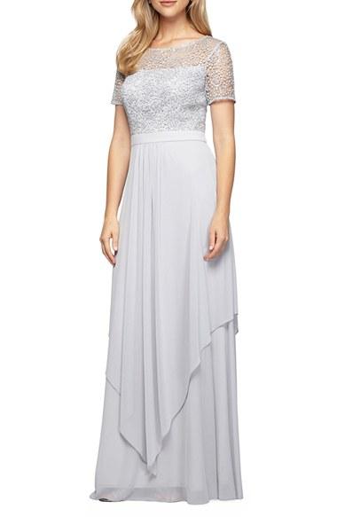 Women's Alex Evenings Sequin Lace & Chiffon Gown - Metallic