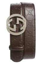 Men's Gucci Logo Embossed Leather Belt 5 Eu - Brown