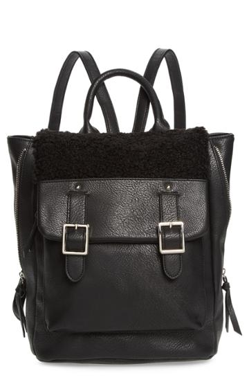 Violet Ray New York Faux Shearling Trim Buckle Backpack -