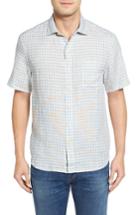 Men's Tommy Bahama Check Stamos Standard Fit Linen Sport Shirt - Blue