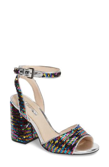 Women's Topshop Reaction Sequin Block Heel Sandal .5us / 39eu - Metallic