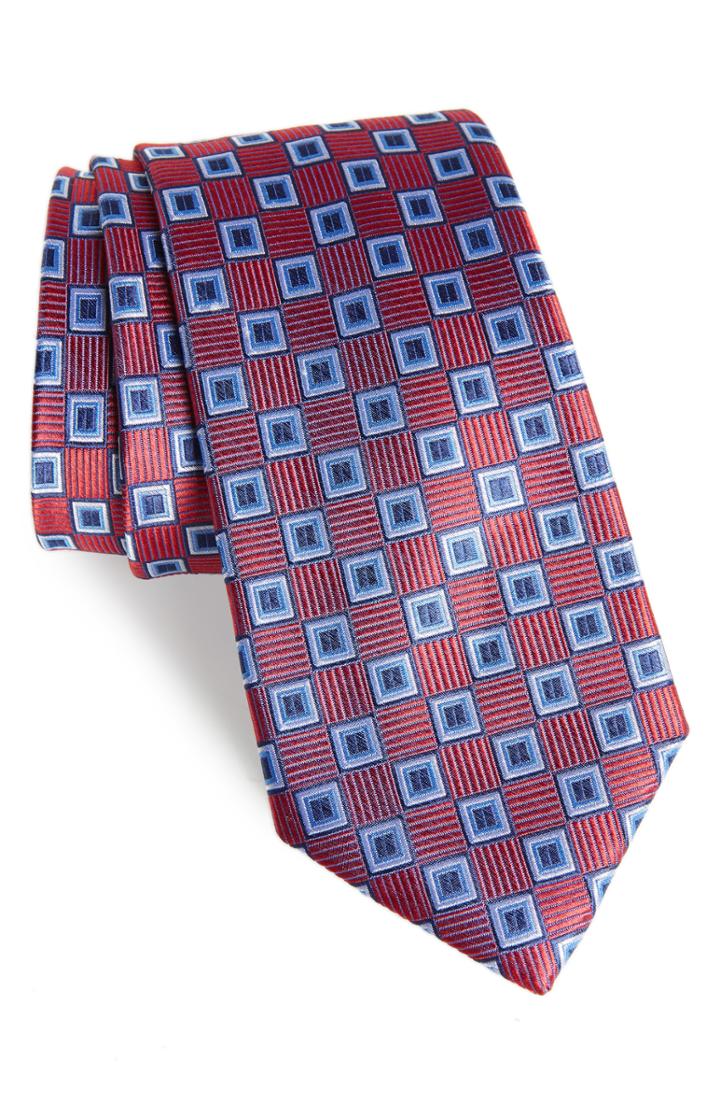Men's Nordstrom Men's Shop Ashton Squares Silk Tie, Size - Red