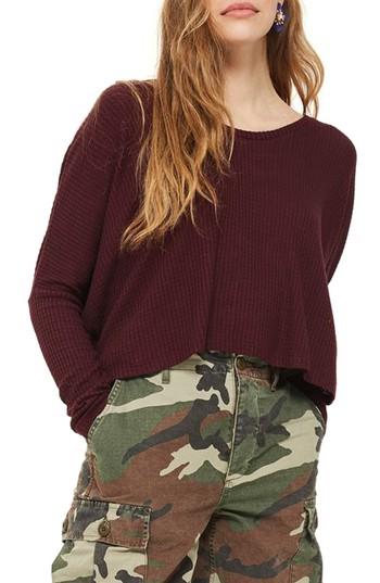 Women's Topshop Waffle Knit Sweatshirt Us (fits Like 0) - Burgundy