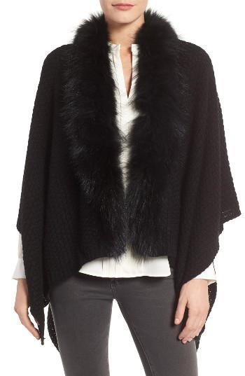Women's Linda Richards Genuine Raccoon Fur Trim Wrap