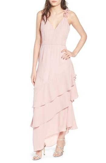 Women's Lost Ink Ruffled Asymmetrical Maxi Dress - Pink