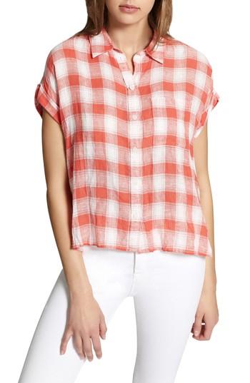 Women's Sanctuary Mod Short Sleeve Boyfriend Shirt - Coral