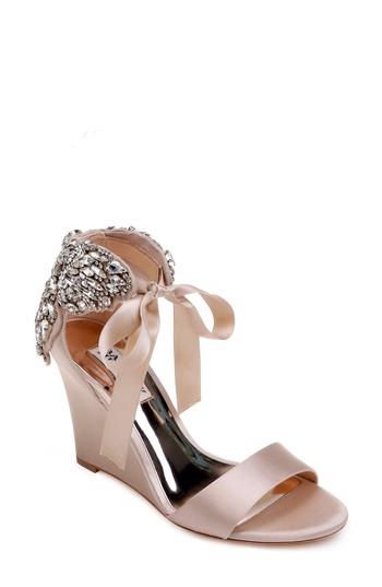 Women's Badgley Mischka Heather Crystal Embellished Wedge M - Beige