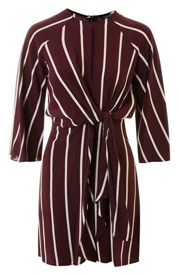 Women's Topshop Stripe Knot Front Minidress Us (fits Like 0-2) - Burgundy