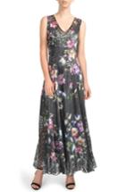 Women's Komarov Floral Print Lace-up Gown - Black