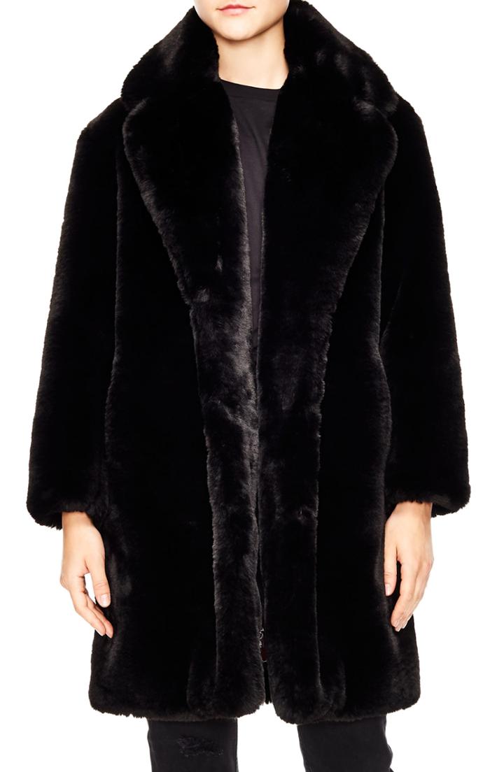 Women's Sandro Ballote Faux Fur Coat Us / 34 Fr - Black