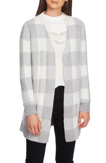 Women's 1.state Plaid Jacquard Cardigan, Size - Grey